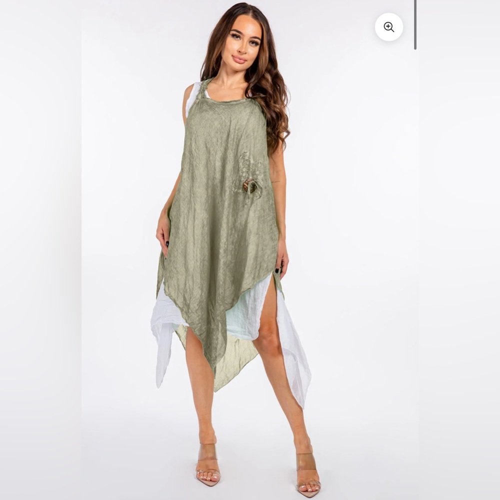 Zury Long Cotton Raw Dress Size L/XL|Lagenlook Boho Hippie Oversized Festival